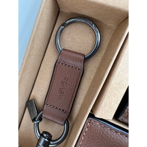 Coach Boxed 3 in 1 Men's Wallet With Trigger Snap Key Fob - Dark Saddle - Picture 8 of 9